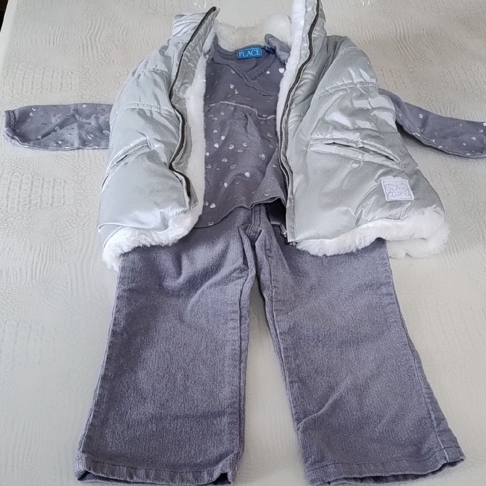 Silver / Gray Girls 3pc Set Top Pants Vest Outfit Sz 24m - 3T